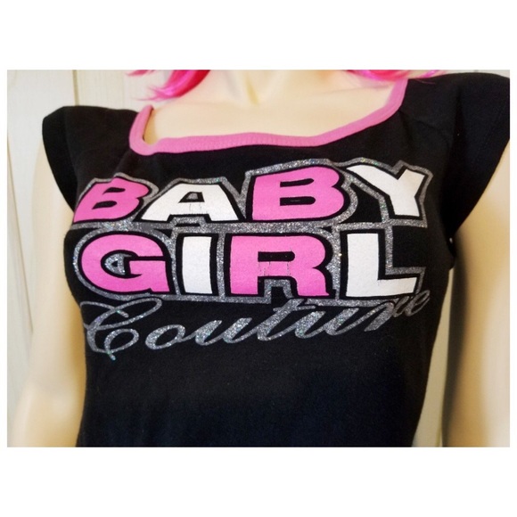 Vintage 90s Baby Girl Couture Glitter Logo Babydoll T-shirt - Picture 2 of 6